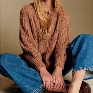Sezane Emile Cardigan Mottled Camel Knit